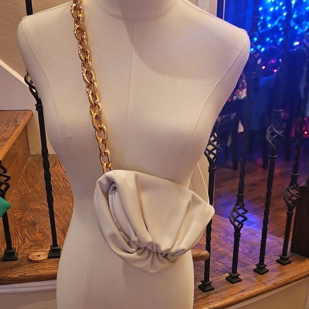 Bottega Veneta Cream Crossbody Bag with Gold Chain